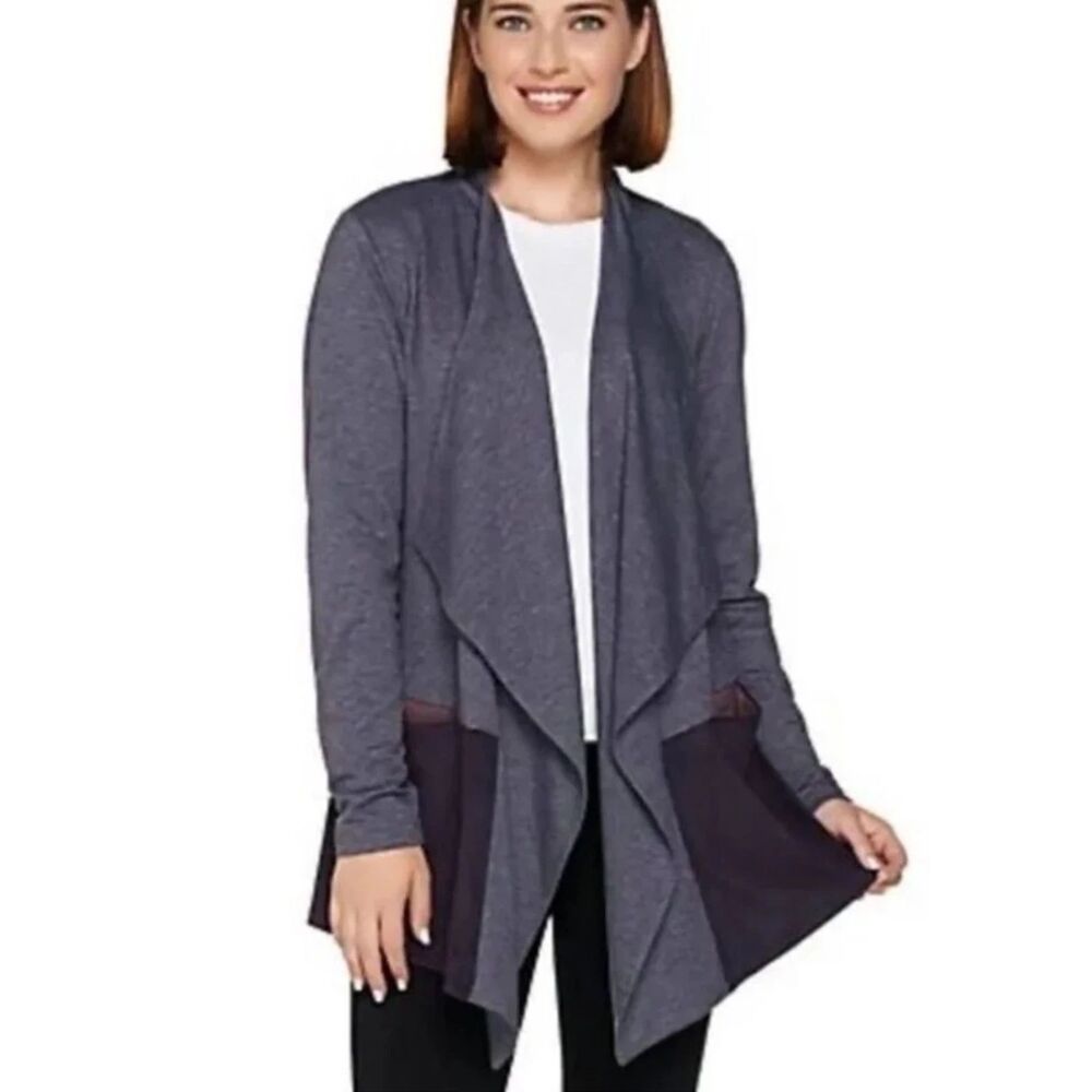 LOGO Lounge by Lori Goldstein Womens 3X French Terry Cardigan Faux Suede Pockets
